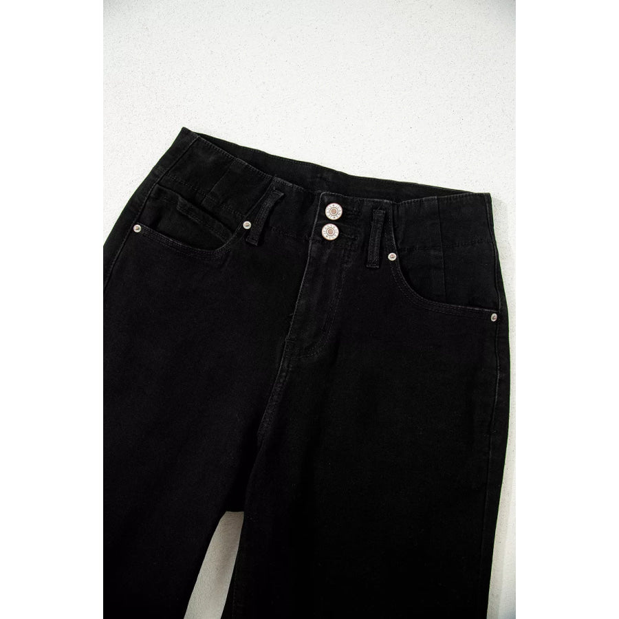 2-Button High Waist Flared Bottom Jeans Apparel and Accessories