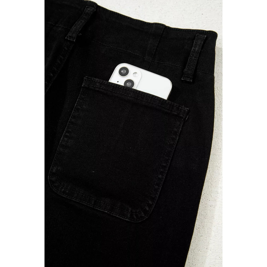 2-Button High Waist Flared Bottom Jeans Apparel and Accessories