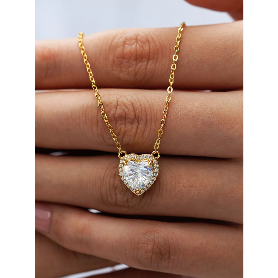 2 Carat 18K Gold-Plated Moissanite Heart Necklace Gold / onesize Apparel and Accessories