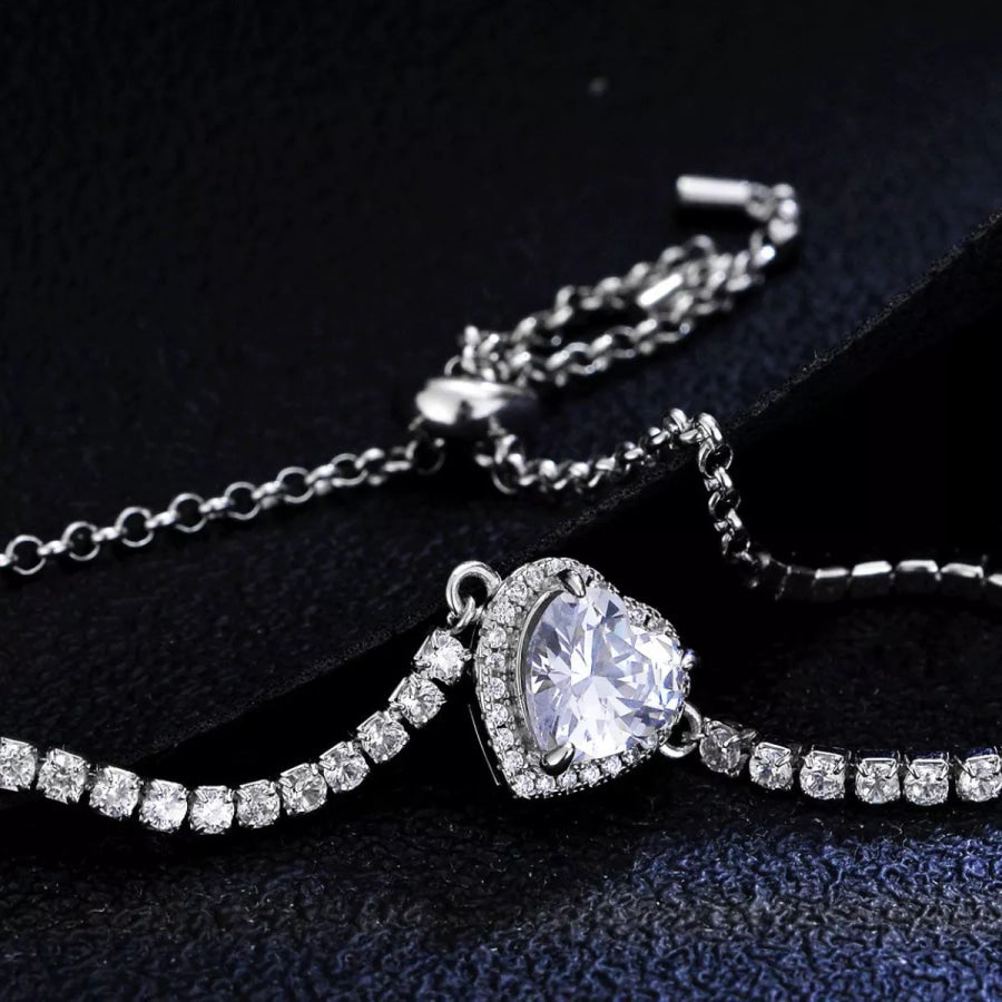 2 Carat 925 Sterling Silver Moissanite Chain Heart Bracelet Silver / onesize Apparel and Accessories