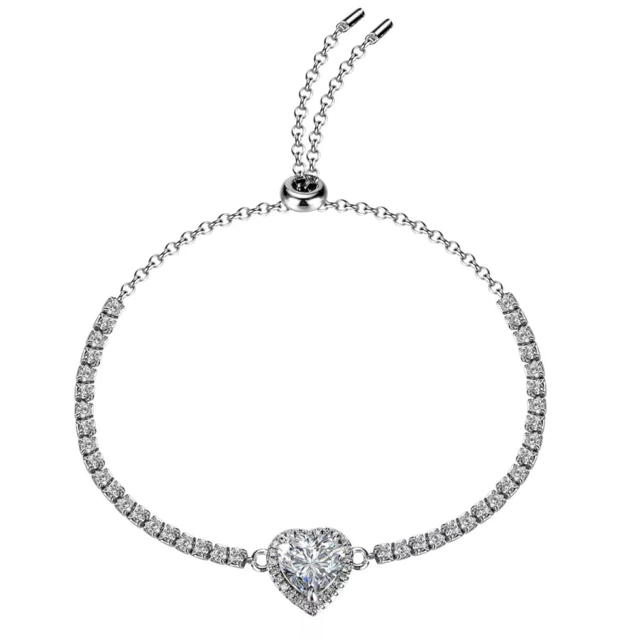 2 Carat 925 Sterling Silver Moissanite Chain Heart Bracelet Silver / onesize Apparel and Accessories