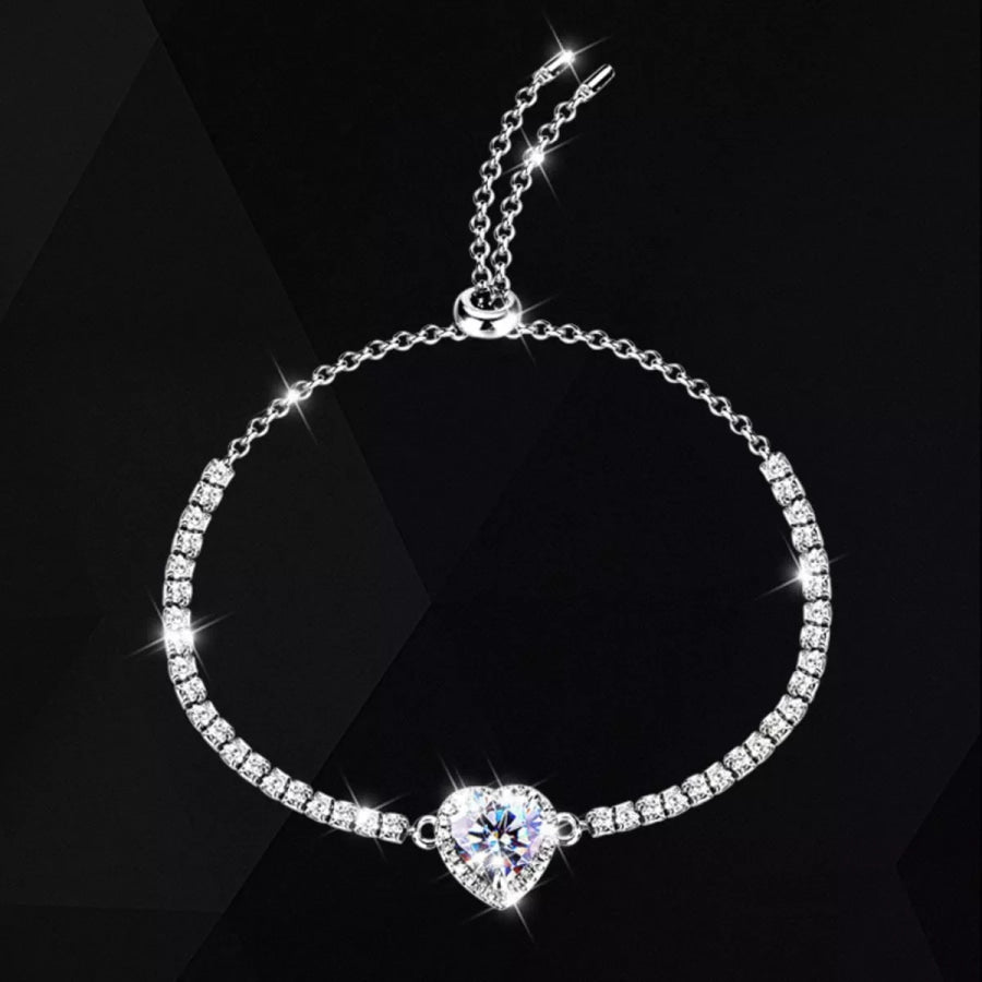 2 Carat 925 Sterling Silver Moissanite Chain Heart Bracelet Silver / onesize Apparel and Accessories