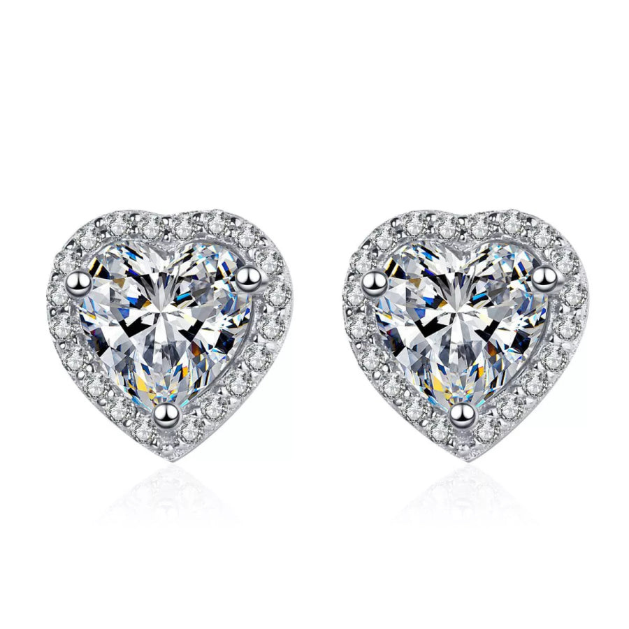 2 Carat 925 Sterling Silver Moissanite Heart Earrings Silver / onesize Apparel and Accessories