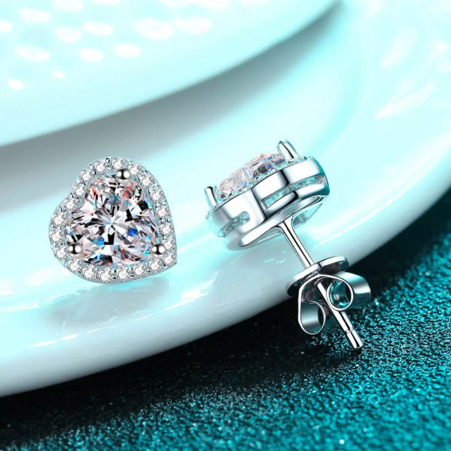 2 Carat 925 Sterling Silver Moissanite Heart Earrings Silver / onesize Apparel and Accessories
