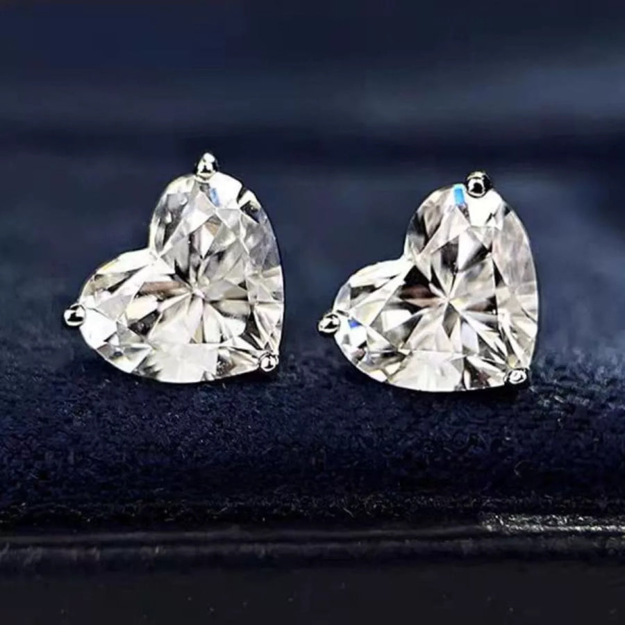2 Carat 925 Sterling Silver Moissanite Heart Earrings Silver / onesize Apparel and Accessories