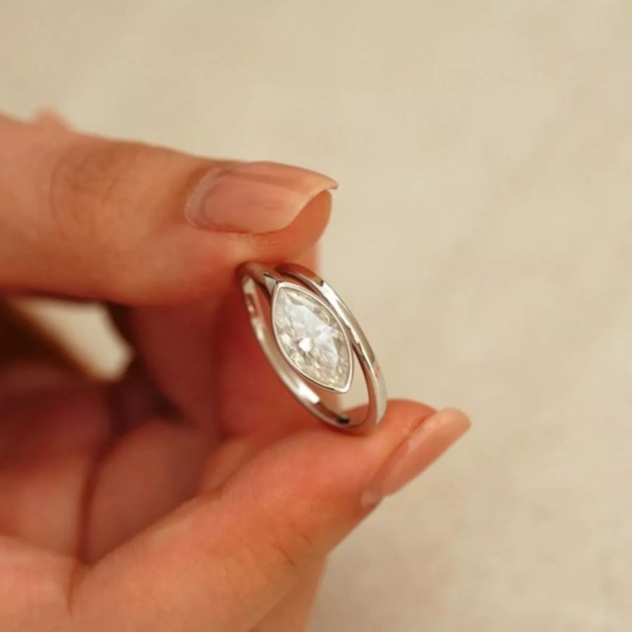 2 Carat 925 Sterling Silver Moissanite Marquise Cut Bypass Ring Silver / 5 Apparel and Accessories