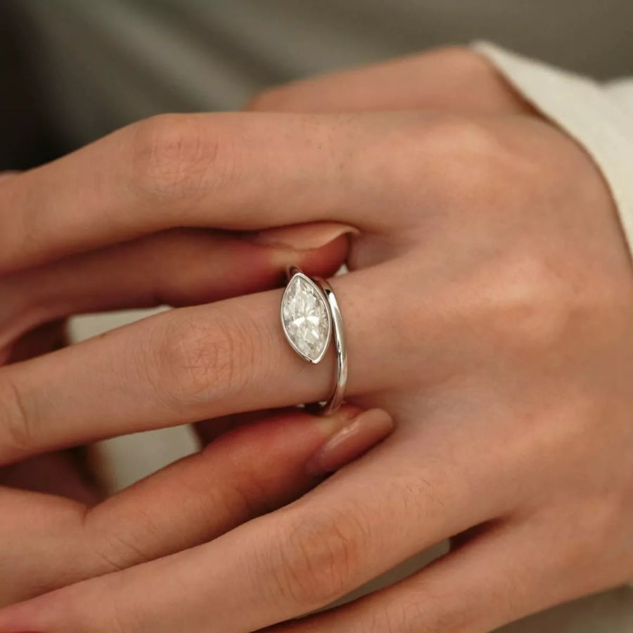 2 Carat 925 Sterling Silver Moissanite Marquise Cut Bypass Ring Apparel and Accessories