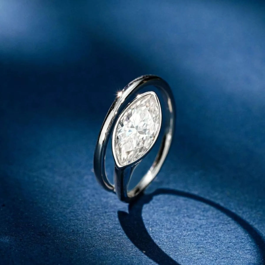 2 Carat 925 Sterling Silver Moissanite Marquise Cut Bypass Ring Apparel and Accessories