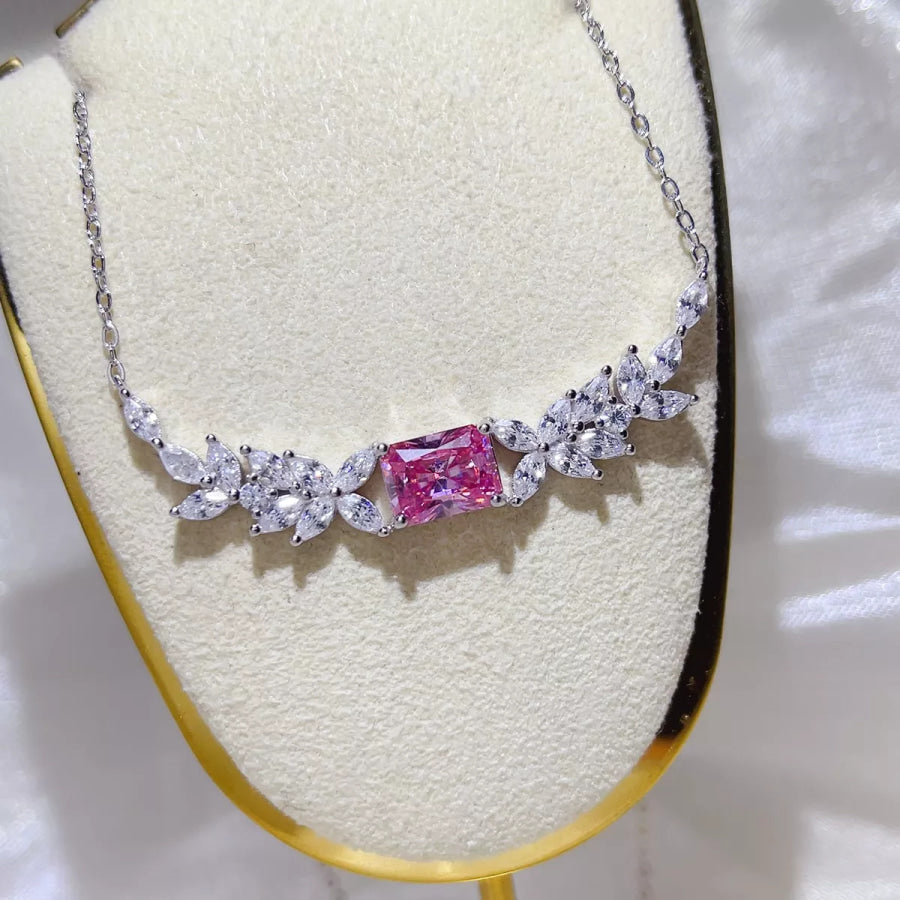2 Carat 925 Sterling Silver Moissanite Necklace Pink / One Size Apparel and Accessories
