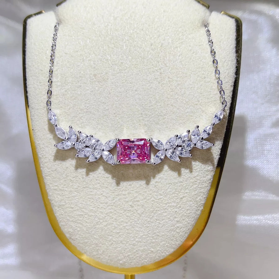 2 Carat 925 Sterling Silver Moissanite Necklace Pink / One Size Apparel and Accessories