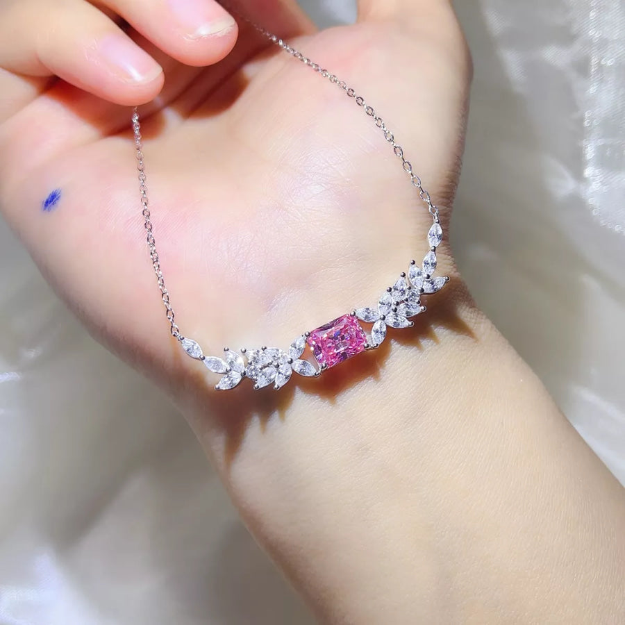 2 Carat 925 Sterling Silver Moissanite Necklace Pink / One Size Apparel and Accessories