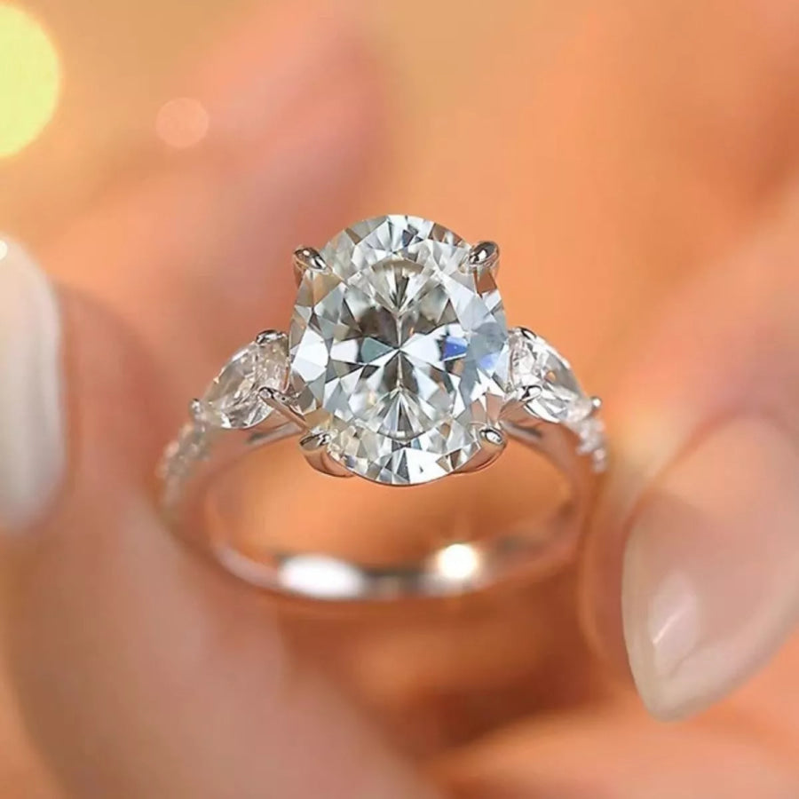 2 Carat 925 Sterling Silver Moissanite Oval Ring Apparel and Accessories