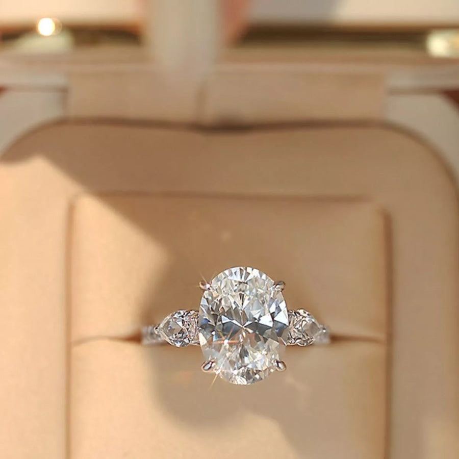 2 Carat 925 Sterling Silver Moissanite Oval Ring Apparel and Accessories