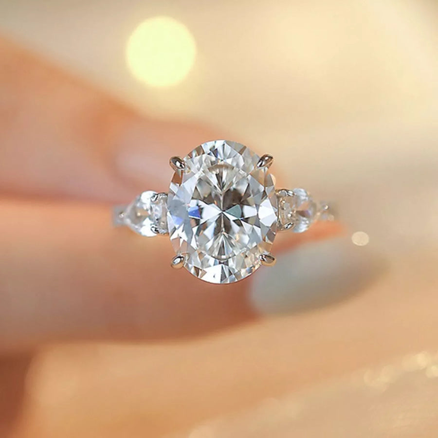 2 Carat 925 Sterling Silver Moissanite Oval Ring Apparel and Accessories