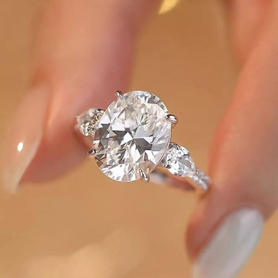 2 Carat 925 Sterling Silver Moissanite Oval Ring Apparel and Accessories