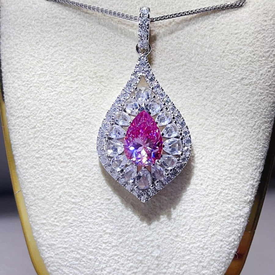 2 Carat 925 Sterling Silver Moissanite Pendant Necklace Hot Pink / One Size Apparel and Accessories