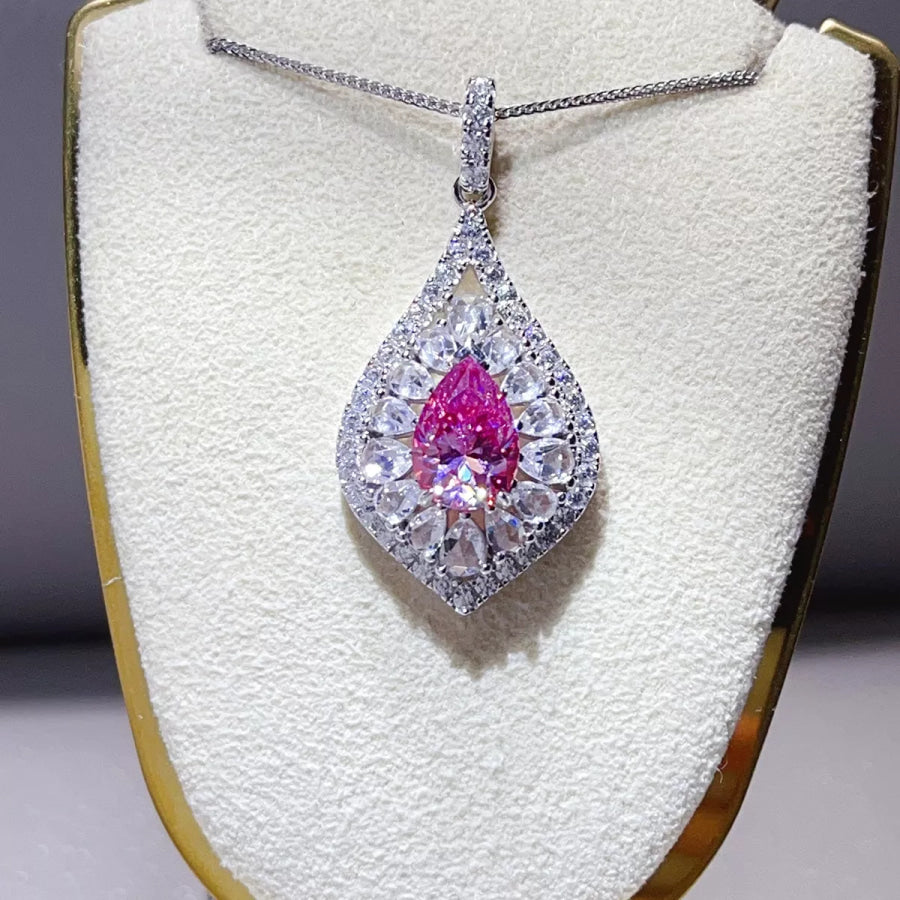 2 Carat 925 Sterling Silver Moissanite Pendant Necklace Hot Pink / One Size Apparel and Accessories
