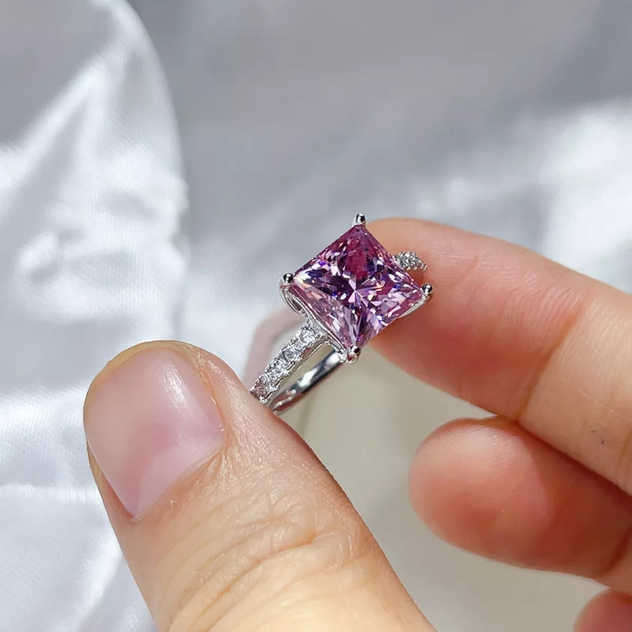 2 Carat 925 Sterling Silver Moissanite Ring Pink Purple / 4 Apparel and Accessories