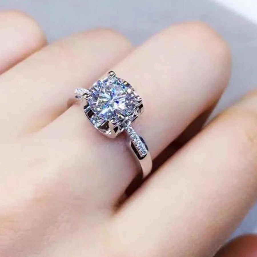 2 Carat 925 Sterling Silver Moissanite Ring Silver / One Size Apparel and Accessories