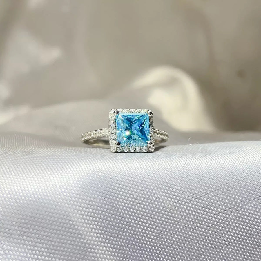 2 Carat 925 Sterling Silver Moissanite Ring Pastel Blue / 4 Apparel and Accessories