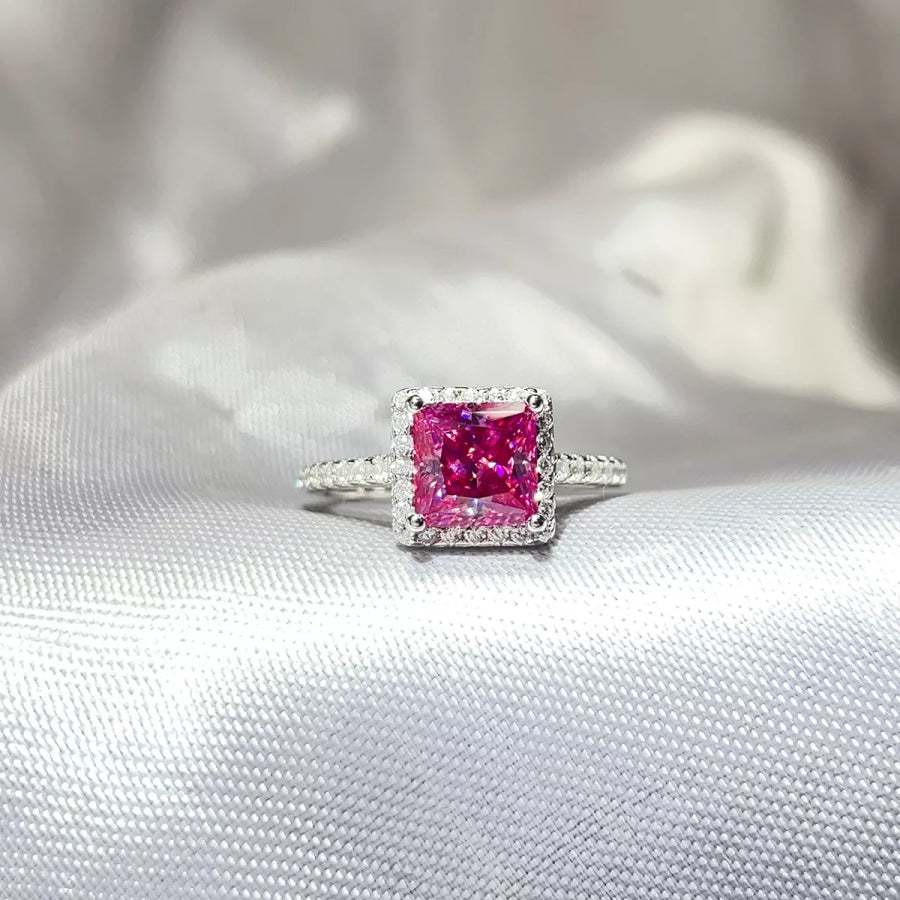 2 Carat 925 Sterling Silver Moissanite Ring Pink / 4 Apparel and Accessories