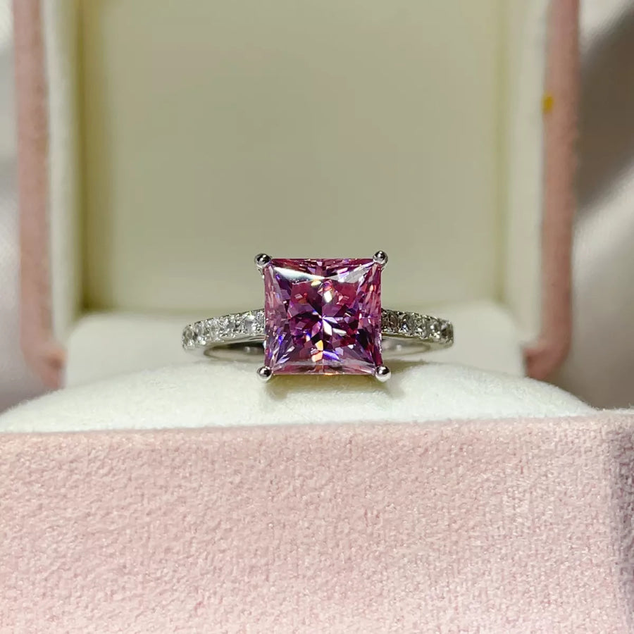 2 Carat 925 Sterling Silver Moissanite Ring Pink Purple / 4 Apparel and Accessories