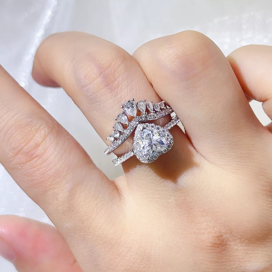 2 Carat 925 Sterling Silver Moissanite Ring Set Silver / 4.5 Apparel and Accessories