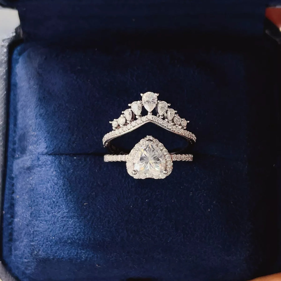 2 Carat 925 Sterling Silver Moissanite Ring Set Silver / 4.5 Apparel and Accessories