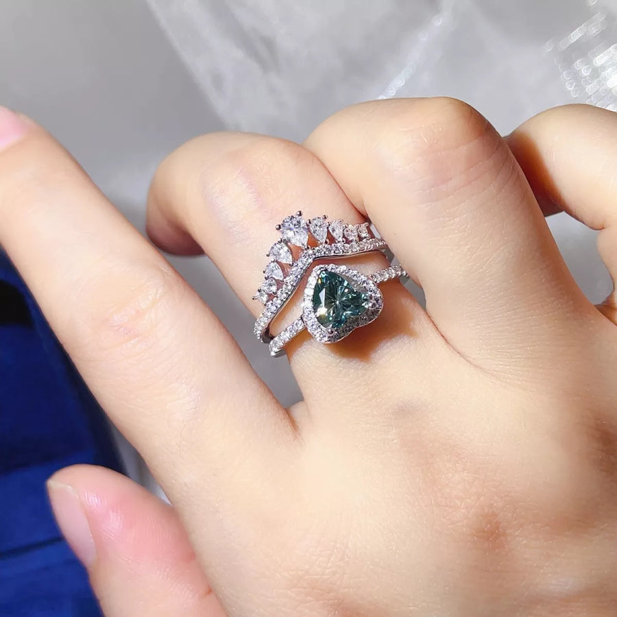 2 Carat Heart-Shaped Crown Ring Set Turquoise / 4.5 Apparel and Accessories