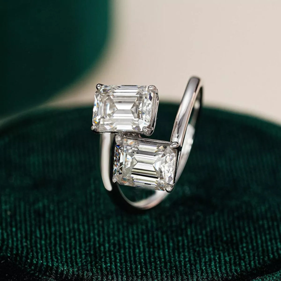 2 Carat Moissanite 925 Sterling Silver Bypass Ring Silver / 5 Apparel and Accessories