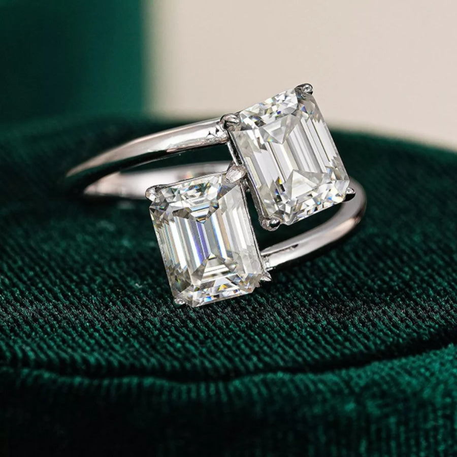 2 Carat Moissanite 925 Sterling Silver Bypass Ring Apparel and Accessories