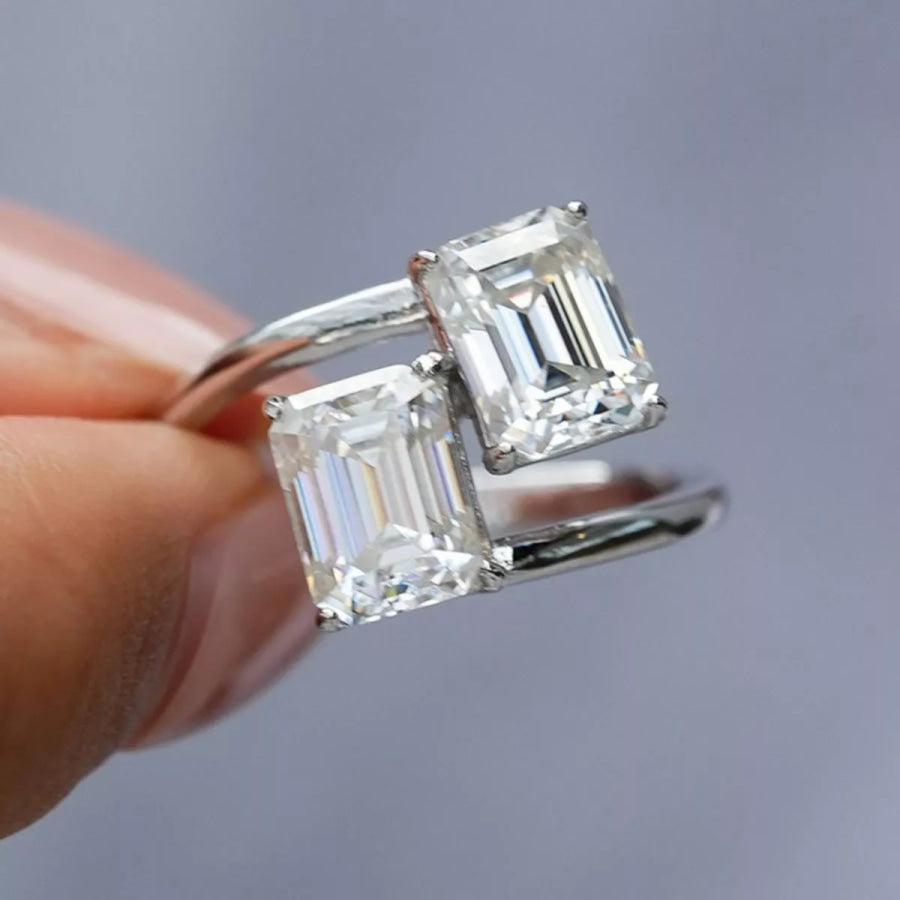2 Carat Moissanite 925 Sterling Silver Bypass Ring Apparel and Accessories