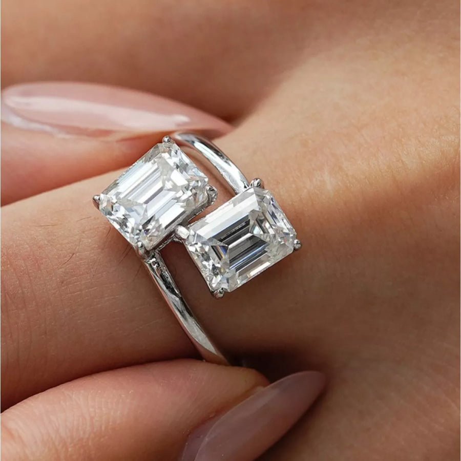2 Carat Moissanite 925 Sterling Silver Bypass Ring Apparel and Accessories