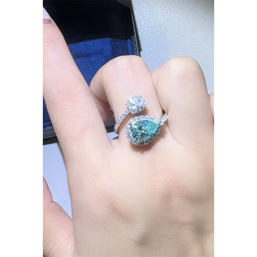 2 Carat Moissanite 925 Sterling Silver Bypass Ring Turquoise / One Size Apparel and Accessories