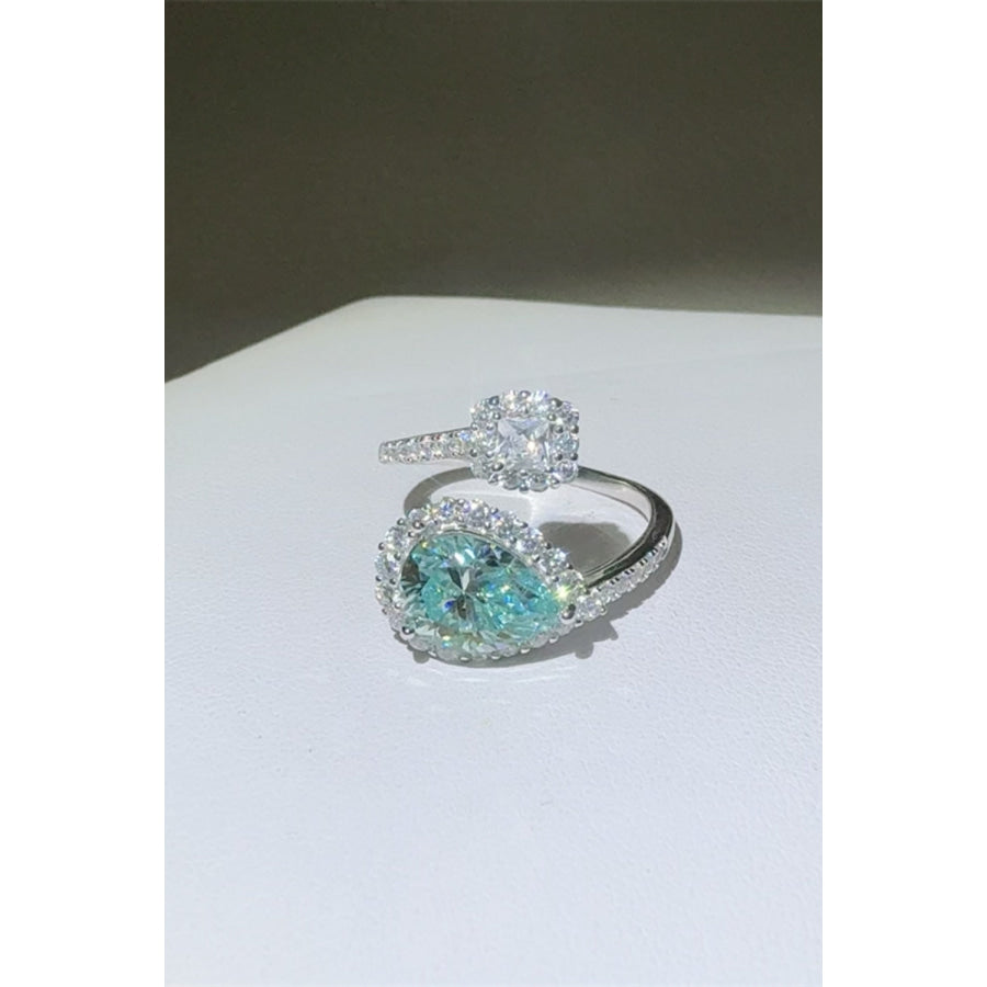 2 Carat Moissanite 925 Sterling Silver Bypass Ring Turquoise / One Size Apparel and Accessories