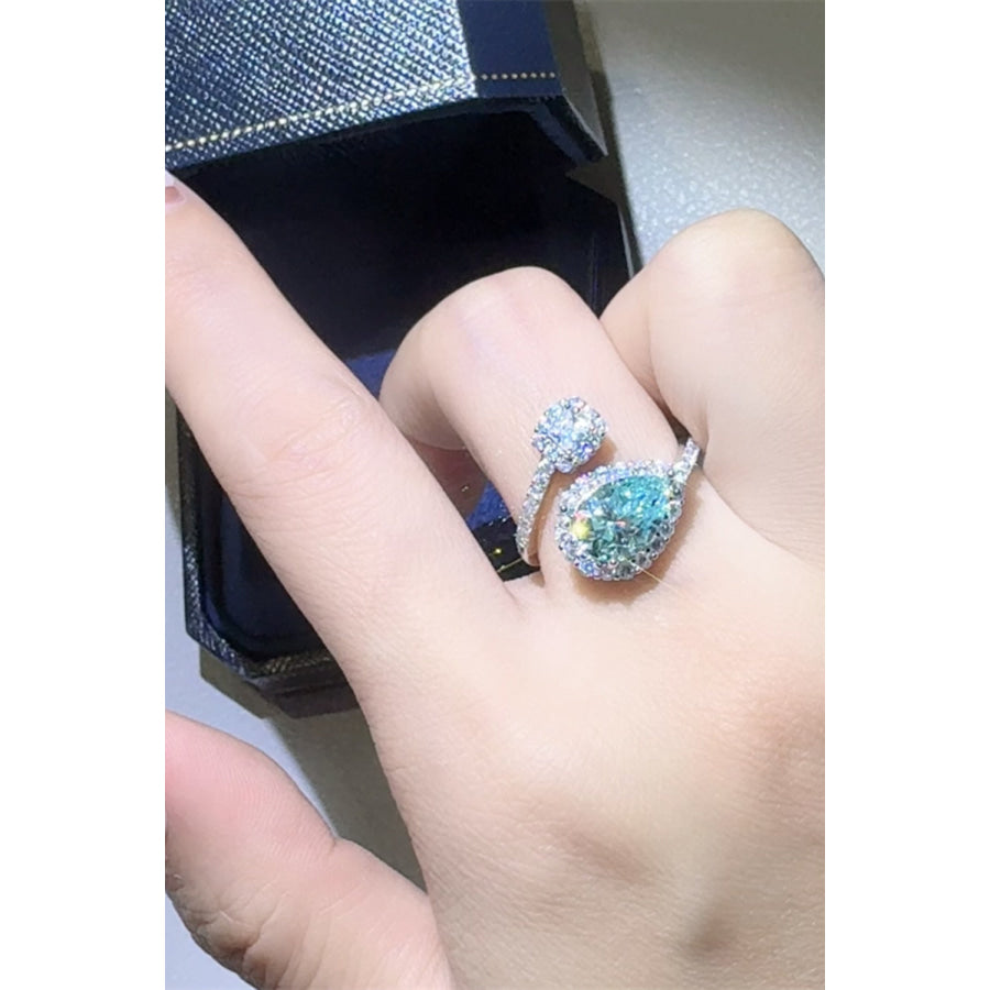 2 Carat Moissanite 925 Sterling Silver Bypass Ring Turquoise / One Size Apparel and Accessories