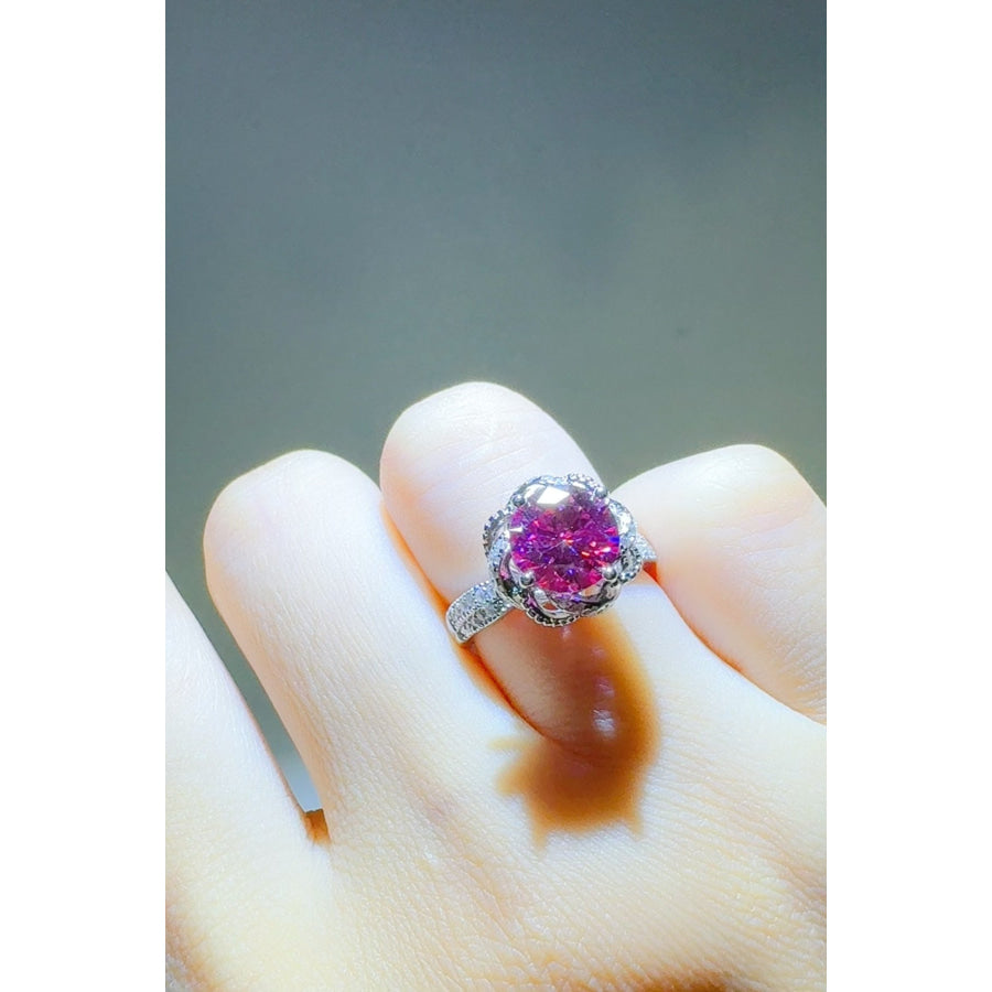 2 Carat Moissanite 925 Sterling Silver Flower Shaper Ring Cerise / 5 Apparel and Accessories