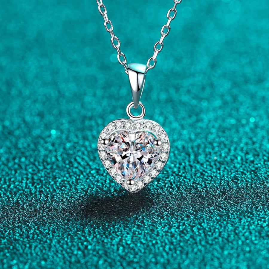 2 Carat Moissanite 925 Sterling Silver Heart Pendant Necklace Silver / One Size Apparel and Accessories