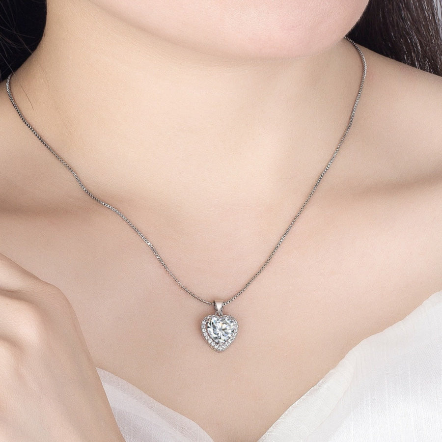 2 Carat Moissanite 925 Sterling Silver Heart Pendant Necklace Silver / One Size Apparel and Accessories