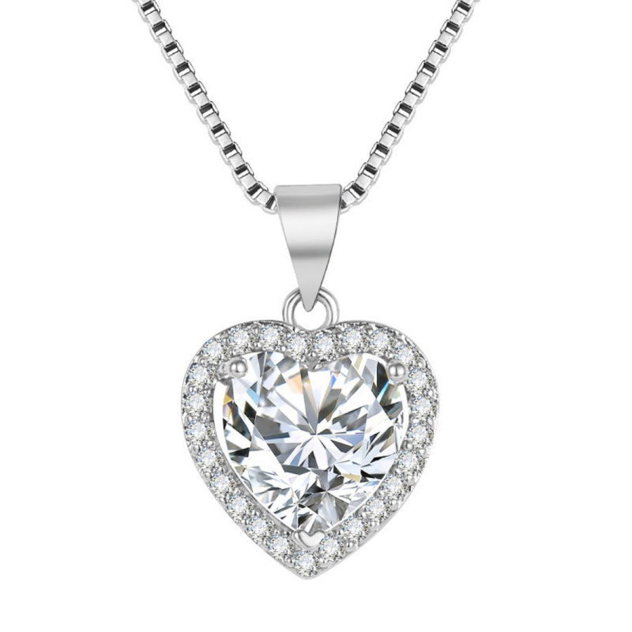 2 Carat Moissanite 925 Sterling Silver Heart Pendant Necklace Silver / One Size Apparel and Accessories