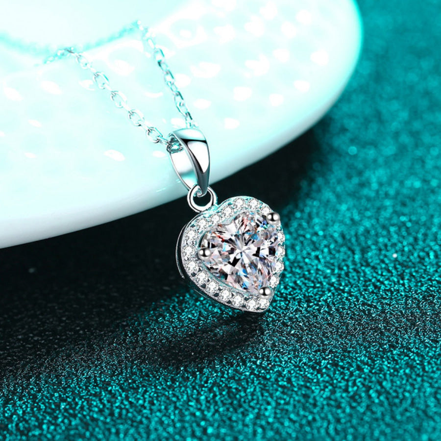 2 Carat Moissanite 925 Sterling Silver Heart Pendant Necklace Silver / One Size Apparel and Accessories