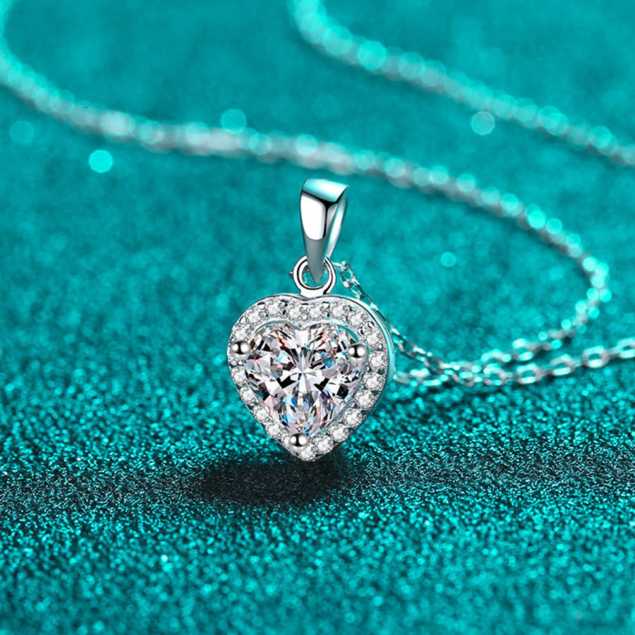 2 Carat Moissanite 925 Sterling Silver Heart Pendant Necklace Silver / One Size Apparel and Accessories