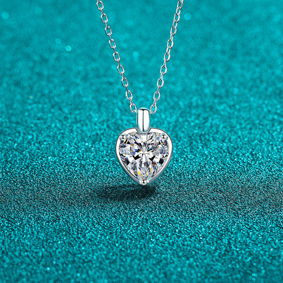 2 Carat Moissanite 925 Sterling Silver Heart Shape Necklace Silver / One Size Apparel and Accessories