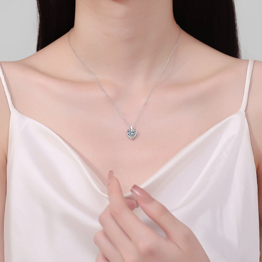 2 Carat Moissanite 925 Sterling Silver Heart Shape Necklace Silver / One Size Apparel and Accessories