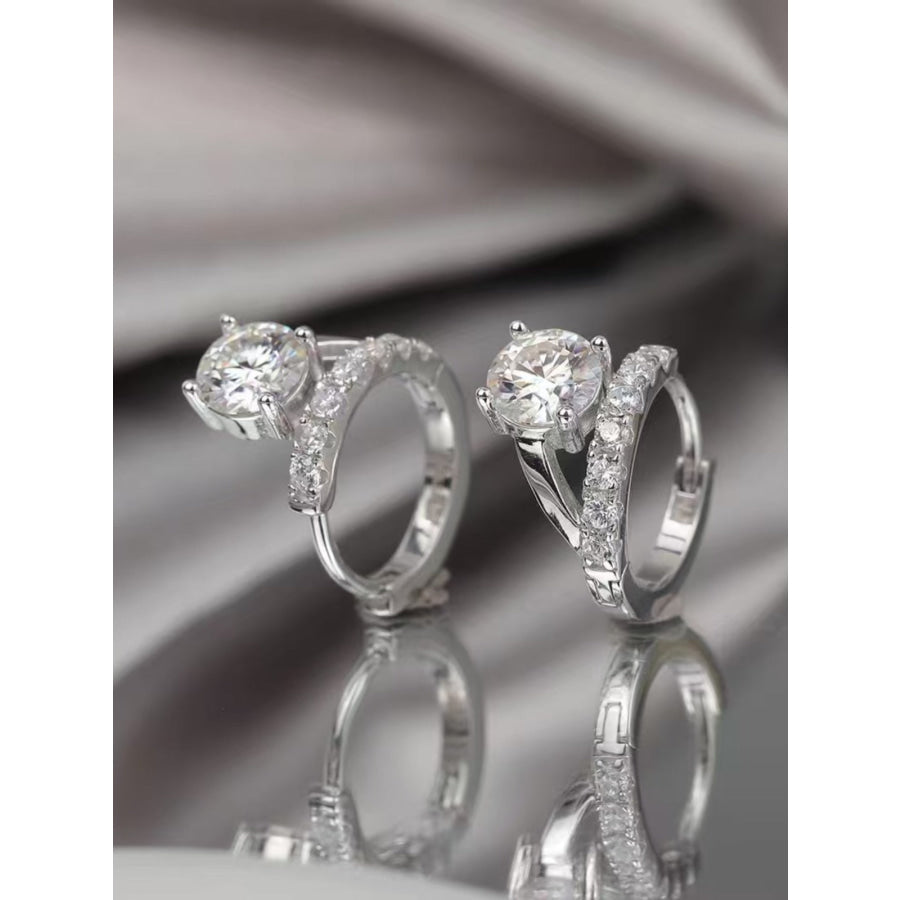 2 Carat Moissanite 925 Sterling Silver Huggie Earrings Silver / One Size Apparel and Accessories