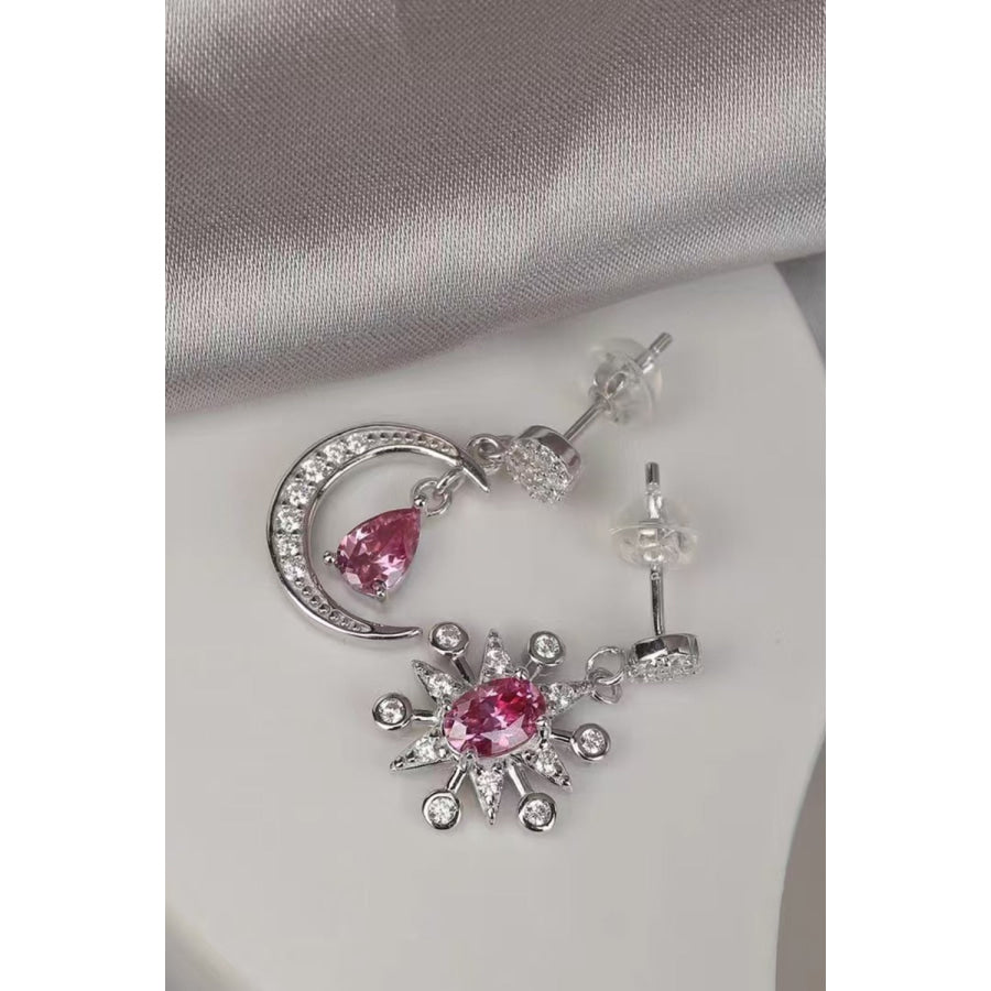 2 Carat Moissanite 925 Sterling Silver Moon &amp; Star Earrings Deep Rose / One Size Apparel and Accessories