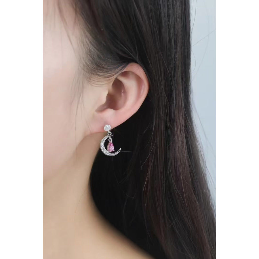 2 Carat Moissanite 925 Sterling Silver Moon & Star Earrings Deep Rose / One Size Apparel and Accessories