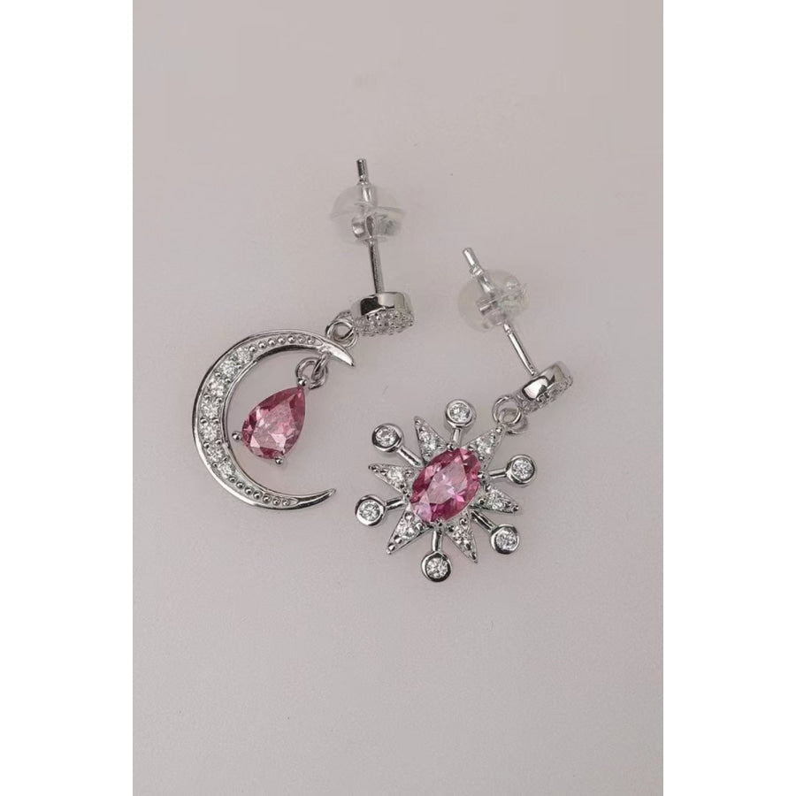 2 Carat Moissanite 925 Sterling Silver Moon &amp; Star Earrings Deep Rose / One Size Apparel and Accessories