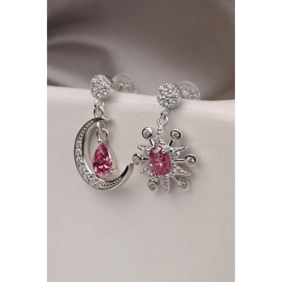 2 Carat Moissanite 925 Sterling Silver Moon &amp; Star Earrings Deep Rose / One Size Apparel and Accessories