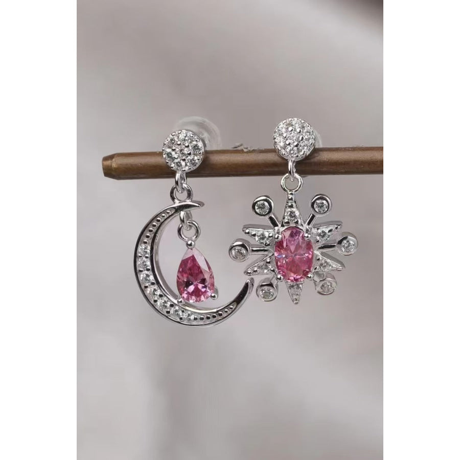 2 Carat Moissanite 925 Sterling Silver Moon &amp; Star Earrings Deep Rose / One Size Apparel and Accessories